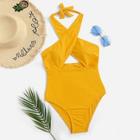 Romwe Criss Cross Low Back One Piece Swimsuit