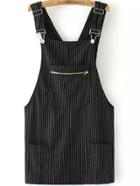 Romwe Strap Vertical Striped Pockets Zipper Dress