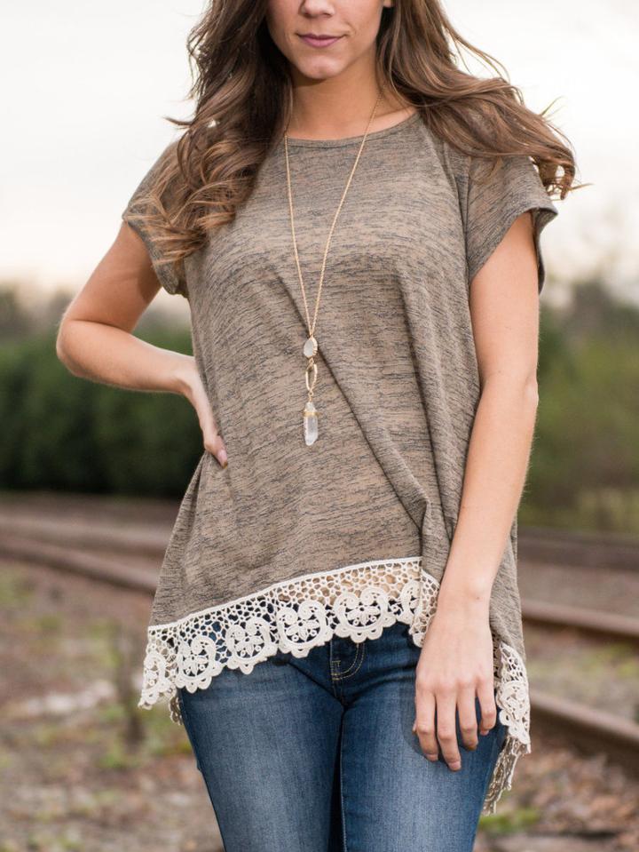 Romwe Contrast Lace Crochet T-shirt