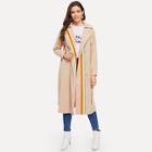 Romwe Colorful Tape Belted Coat