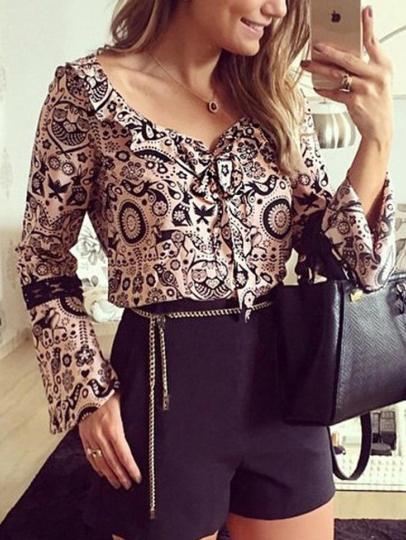 Romwe V Neck Geometric Print Blouse
