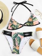 Romwe Cut Out Front Tropical Print Bikini Set