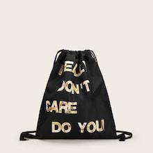 Romwe Letter Print Backpack With Drawstring