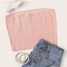 Romwe Crop Rib-knit Bandeau Top