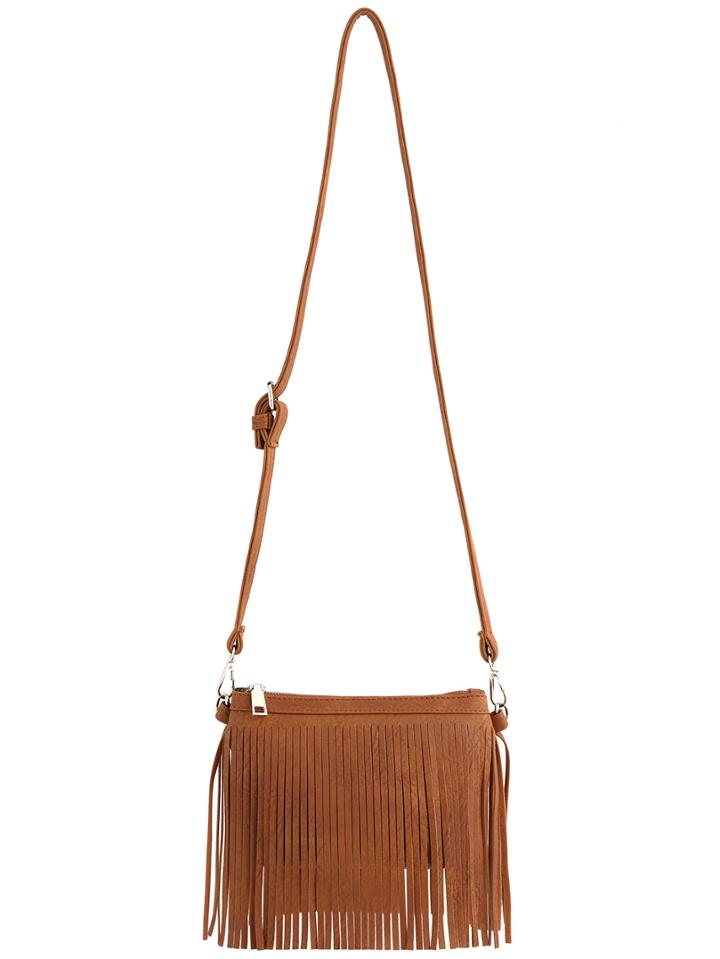 Romwe Dark Khaki Zipper Tassel Bag