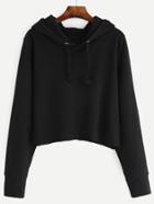 Romwe Black Crop Hooded Sweatshirt