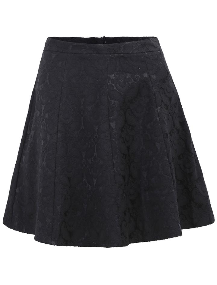 Romwe With Zipper Embroidered Pleated Black Skirt