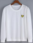 Romwe Banana Embroidered White Sweatshirt