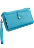 Romwe Blue Zipper Pu Leather Clutches Bag