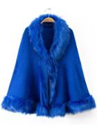 Romwe Faux Fur Cape Blue Coat