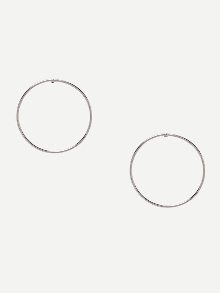Romwe Silver Minimalist Circle Earrings