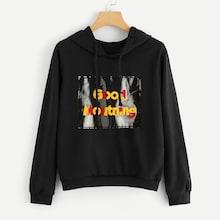 Romwe Letter Patched Front Hoodie