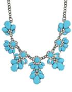 Romwe Blue Gemstone Statement Flower Necklace