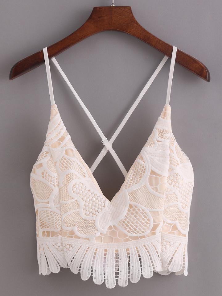 Romwe V-neck Crisscross Lace Cami Top