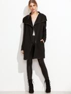 Romwe Black Faux Leather Binding Drape Collar Quilted Coat