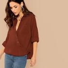 Romwe Pocket Patched Surplice Wrap Top
