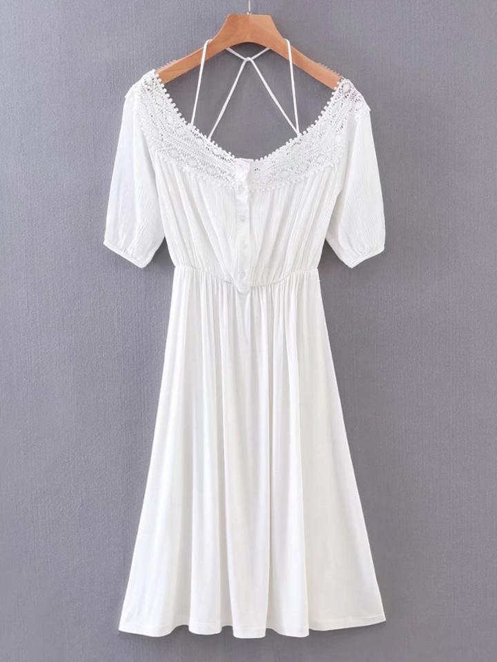 Romwe Contrast Lace Caged Back A Line Dress