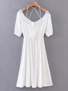 Romwe Contrast Lace Caged Back A Line Dress
