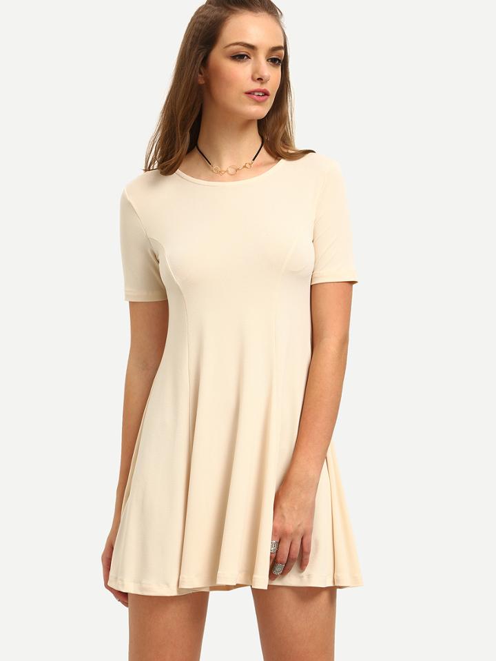 Romwe Apricot Short Sleeve Zipper Back Dress