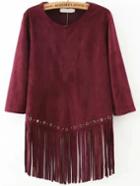 Romwe High Low Fringe Suede Top