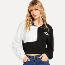 Romwe Letter Print Quarter Zip Sweatshirt