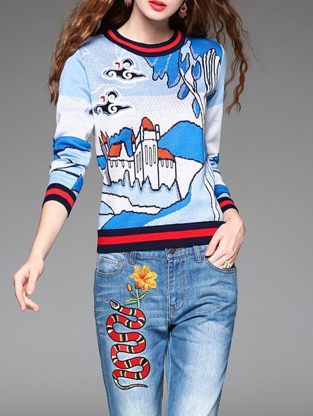Romwe Multicolor Crew Neck Knit Sweater