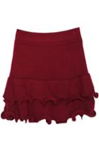Romwe Ruffle Layered Knitting Red Skirt