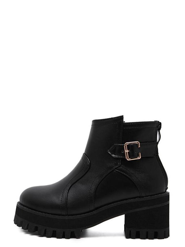 Romwe Black Buckle Strap Zipper Back Flatform Ankle Boots