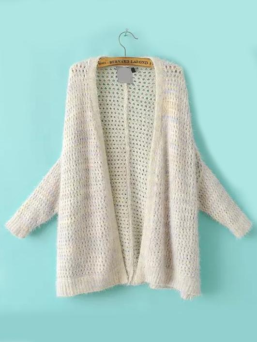 Romwe Open-knit Mohair Beige Cardigan