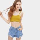 Romwe Solid Ribbed Crop Top
