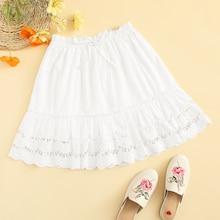 Romwe Contrast Lace Hem Drawstring Waist Skirt