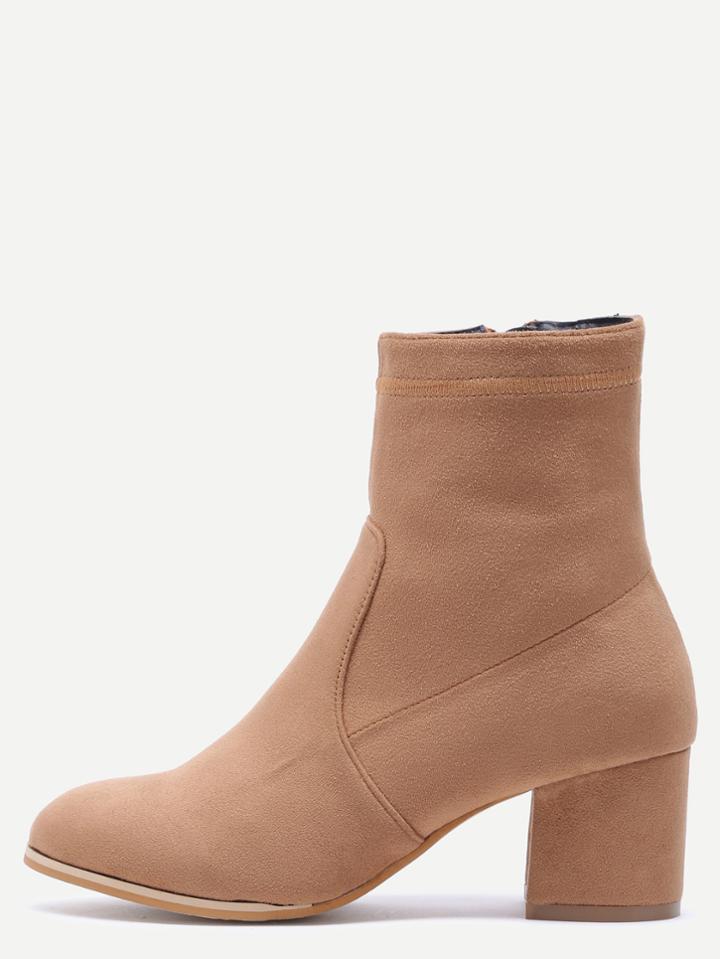Romwe Light Brown Faux Suede Chunky Heel Booties