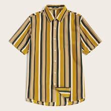 Romwe Guys Curved Hem Colorful Striped Shirt