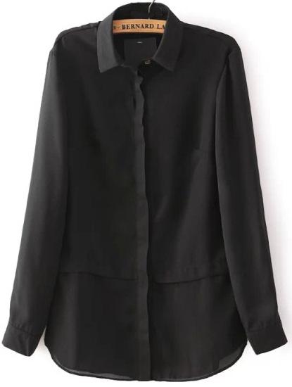Romwe Lapel Loose Black Blouse