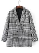 Romwe Double Breasted Houndstooth Blazer