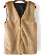 Romwe Faux Fur Khaki Vest