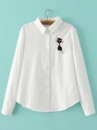Romwe Lovely Cat Embroidery Blouse