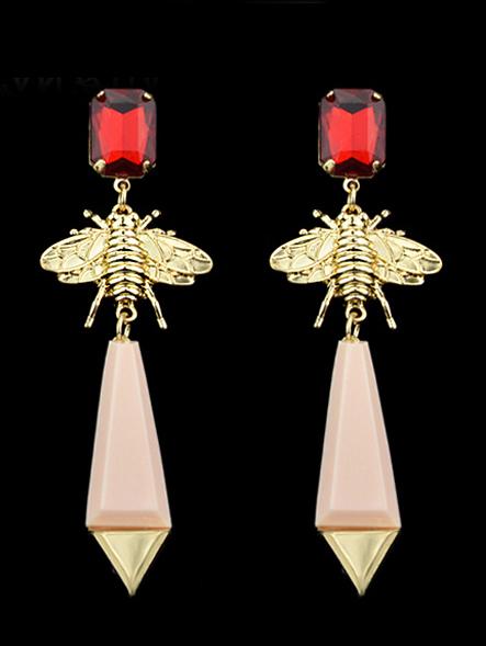 Romwe Red With Gemstone Butterfly Dangle Earrings