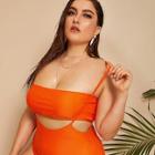 Romwe Plus Neon Orange Cross Back Suspender Bikini Set