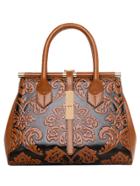 Romwe Flower Embossed Structured Tote Bag - Brown