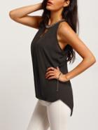 Romwe Black Chain Embellished Keyhole Tank Top