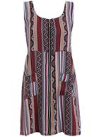 Romwe With Zipper Pockets Tribal Print Red Dress