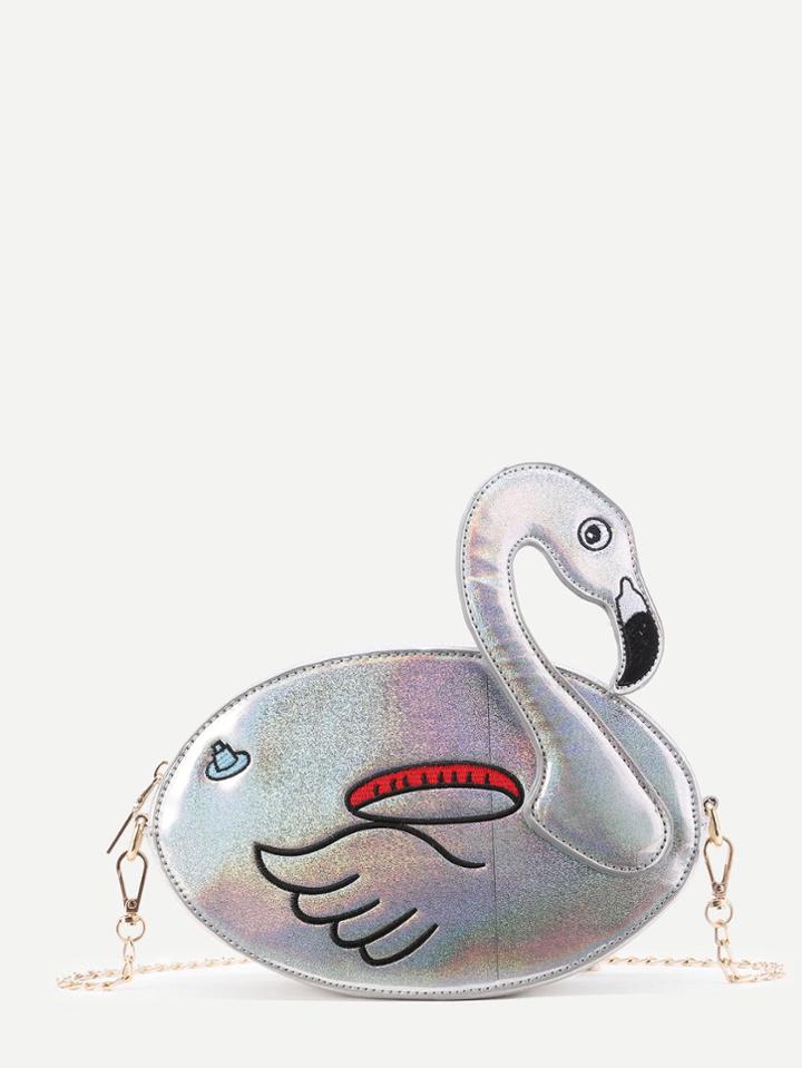 Romwe Embroidery Detail Swan Shaped Pu Chain Bag
