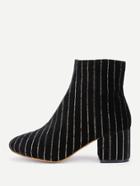Romwe Vertical Striped Design Velvet Ankle Boots