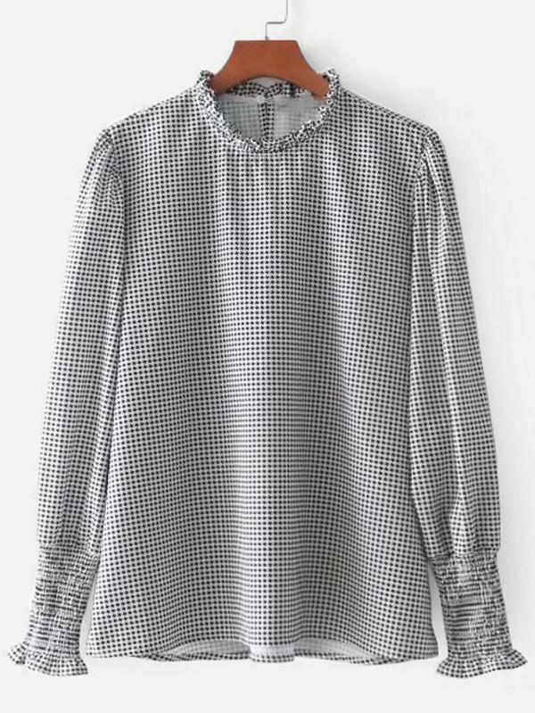 Romwe Frill Neck Shirred Sleeve Blouse