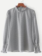 Romwe Frill Neck Shirred Sleeve Blouse