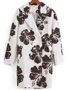 Romwe Lapel Double Breasted Florals Coat