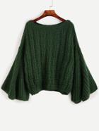 Romwe Dark Green Bell Sleeve Loose Sweater