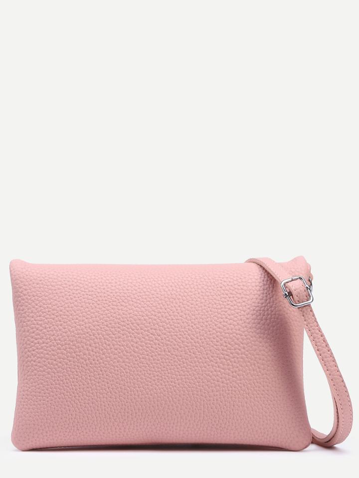 Romwe Pink Pebbled Faux Leather Multi Layer Fold Over Bag