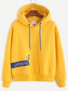 Romwe Yellow Slogan Print Drop Shoulder Hooded Sweatshirt